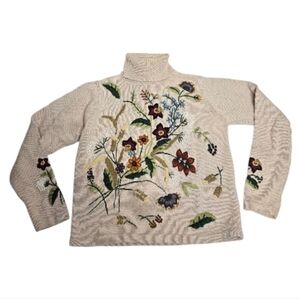 VINTAGE 90s knit‎ floral tan cottagecore turtkeneck sweater S